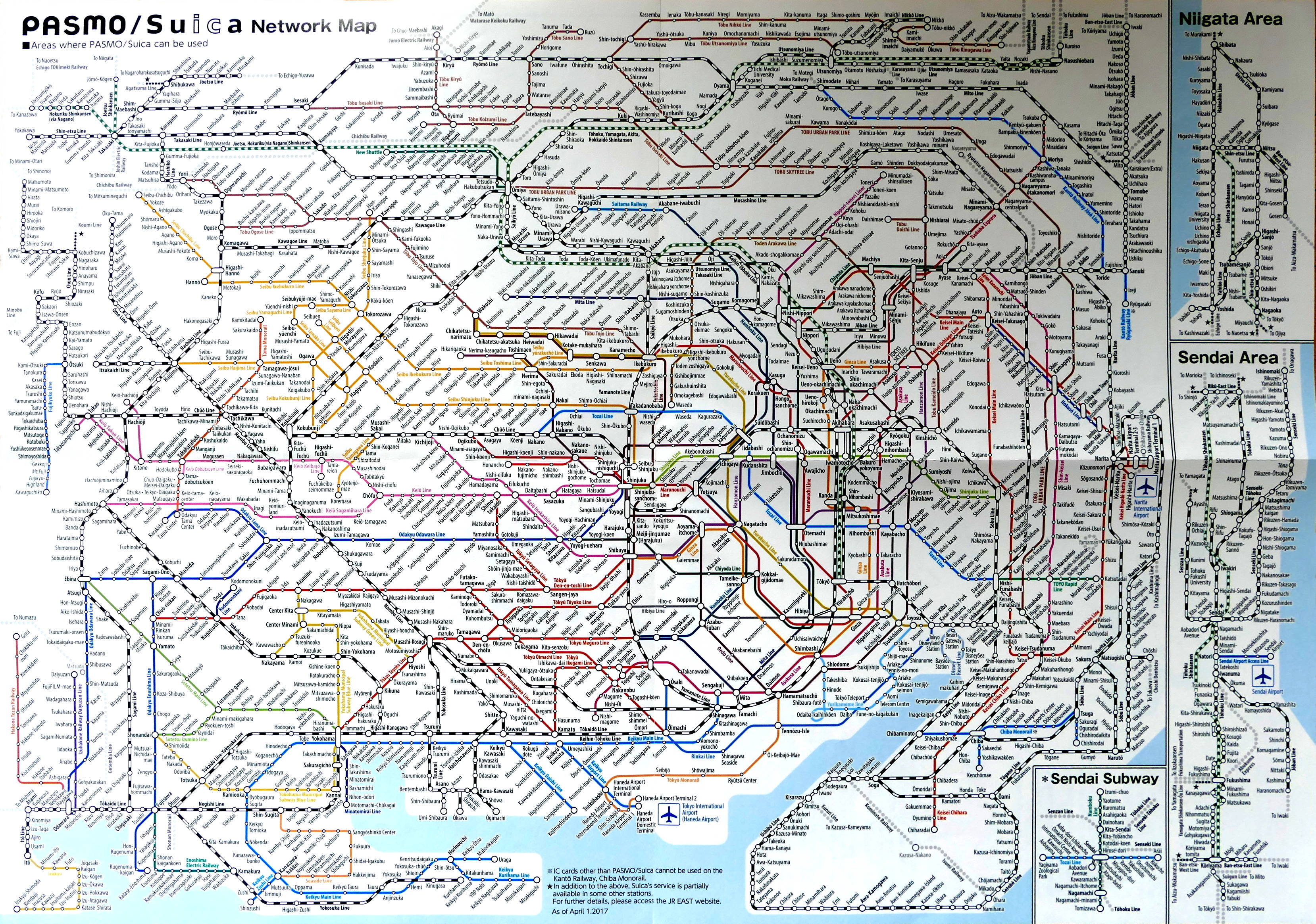 the Tokyo subway and commuter rail map (extremely complex)